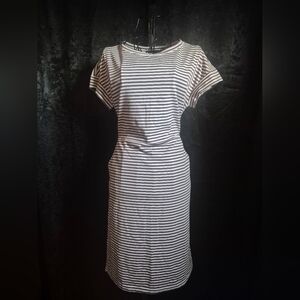 Classic Deep Purple and White Striped Midi Dress With Pockets
